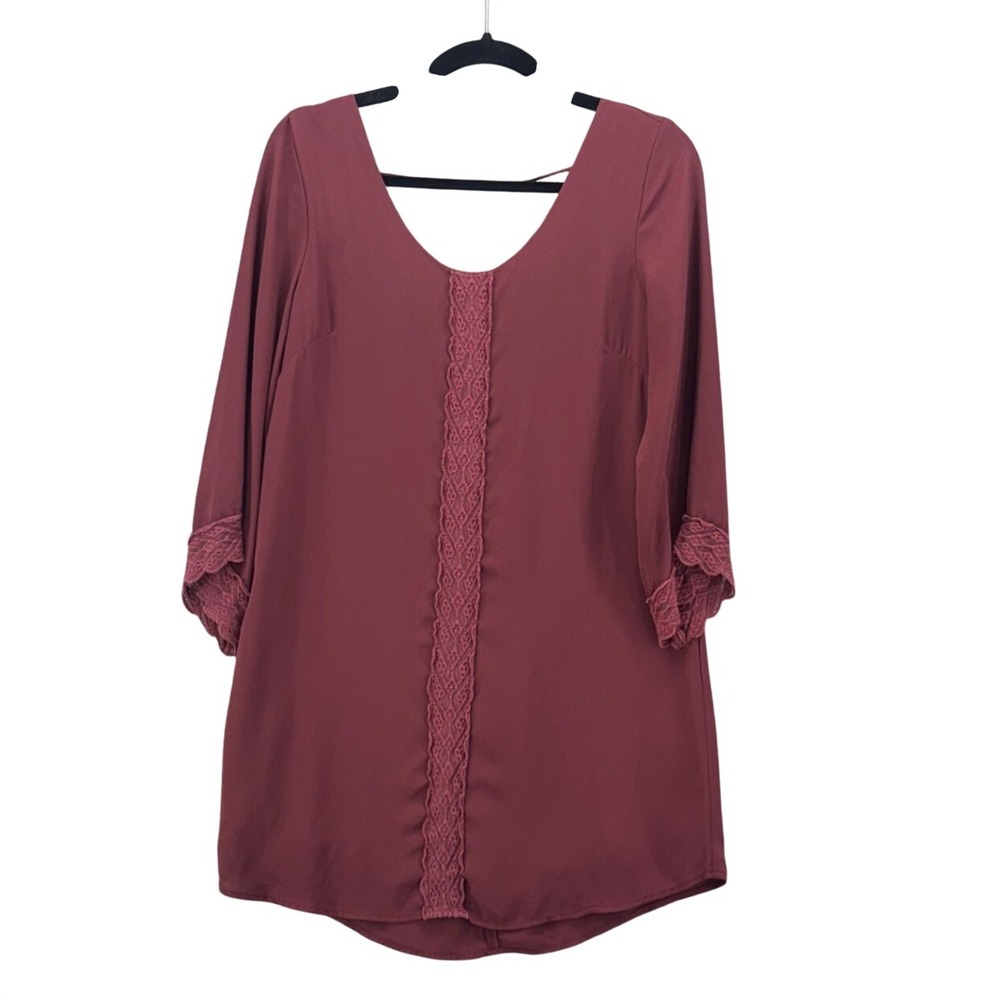 ASTR the Label Womens Tunic Top XS Wine Falll Relaxed Chifon Crepe Flowy